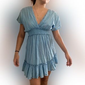 Boho blue glitter beach cover up mini dress